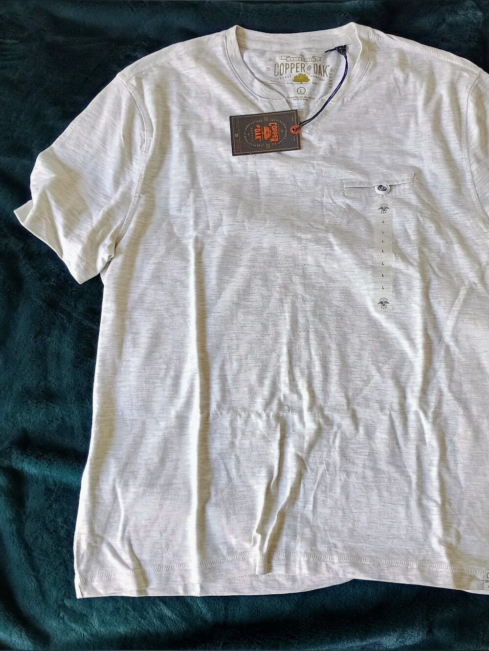 Copper & Oak Heather Gray Pocket T-Shirt –Light Gray Short-Sleeve Henley Shirt -